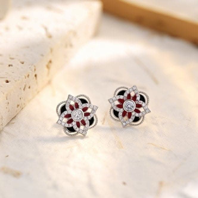 Sterling Silver Rhodium Plated Sparkling Zirconia Lucky 4 Leaf Earrings ERLE076