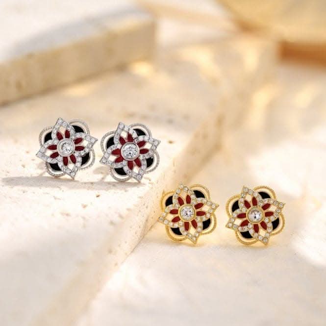 Sterling Silver Rhodium Plated Sparkling Zirconia Lucky 4 Leaf Earrings ERLE076