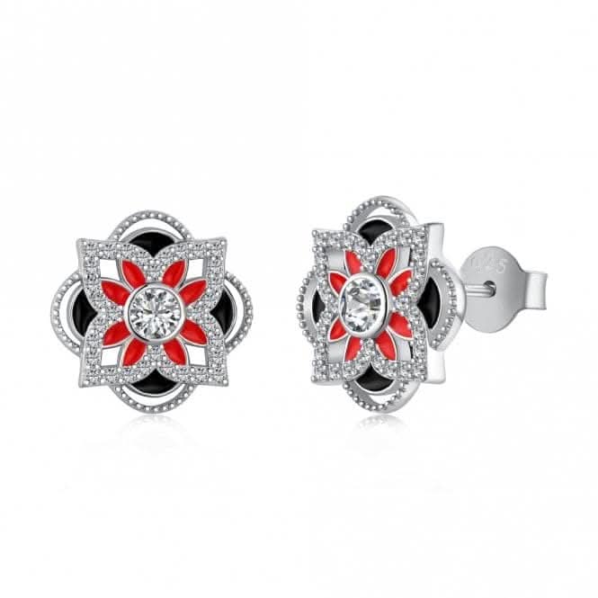 Sterling Silver Rhodium Plated Sparkling Zirconia Lucky 4 Leaf Earrings ERLE076