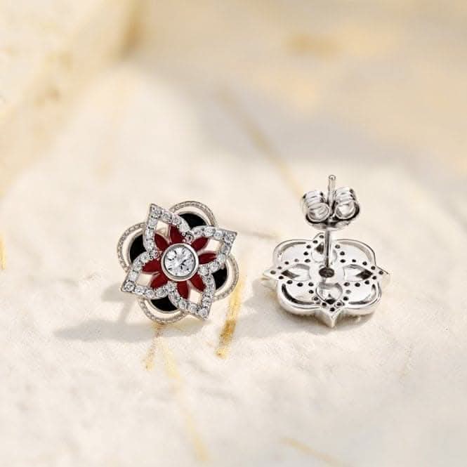 Sterling Silver Rhodium Plated Sparkling Zirconia Lucky 4 Leaf Earrings ERLE076