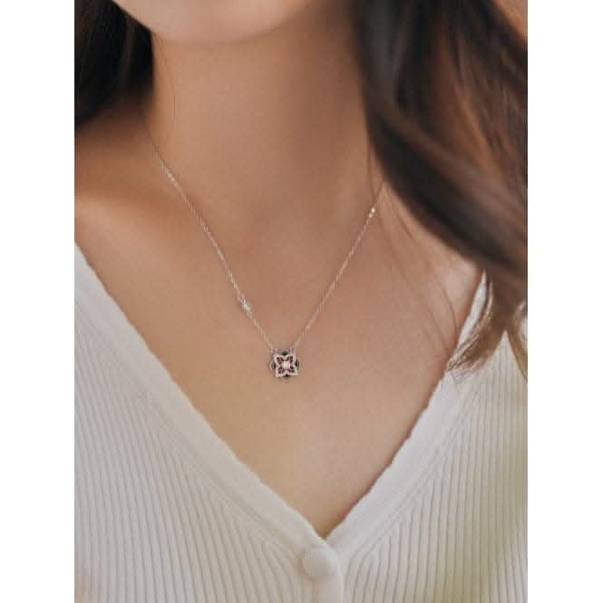 Sterling Silver Rhodium Plated Sparkling Zirconia Lucky 4 Leaf Necklace ERLN027