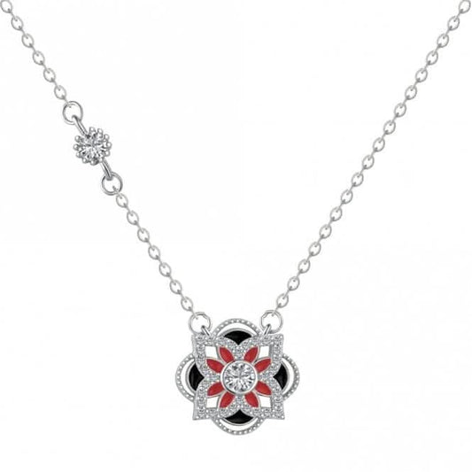 Sterling Silver Rhodium Plated Sparkling Zirconia Lucky 4 Leaf Necklace ERLN027