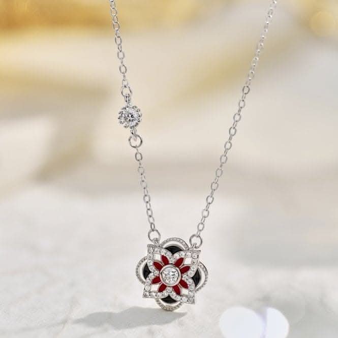 Sterling Silver Rhodium Plated Sparkling Zirconia Lucky 4 Leaf Necklace ERLN027