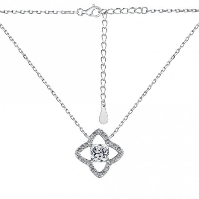Sterling Silver Rhodium Plated Sparkling Zirconia Lucky 4 Leaf Necklace ERLN028
