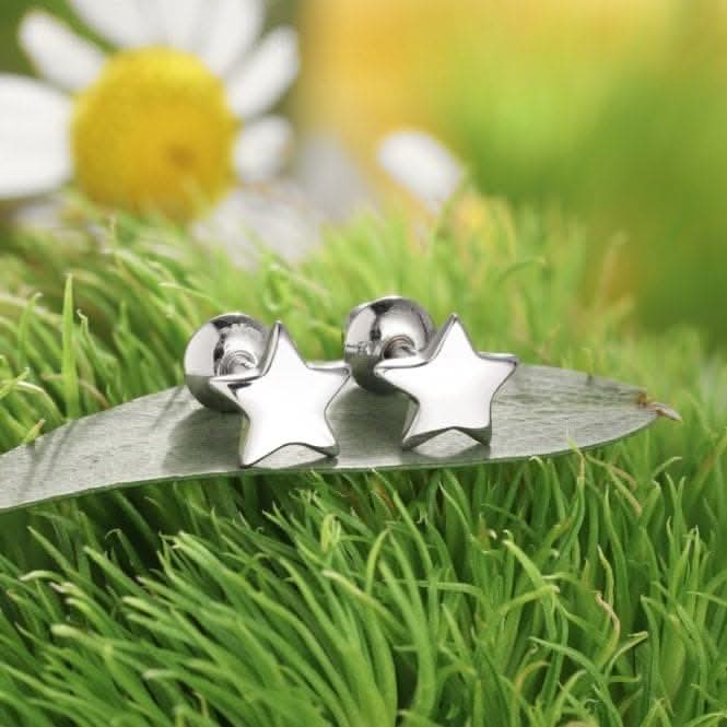 Sterling Silver Rhodium Plated Star Earrings ERLE007