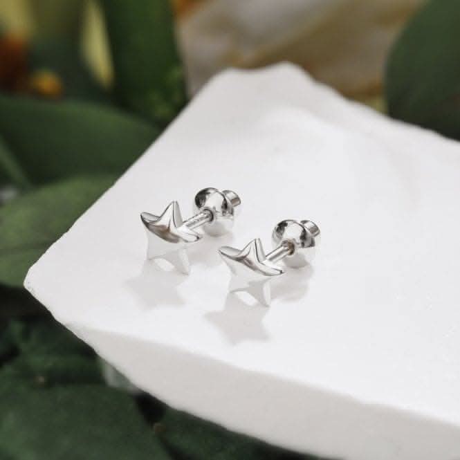 Sterling Silver Rhodium Plated Star Earrings ERLE007
