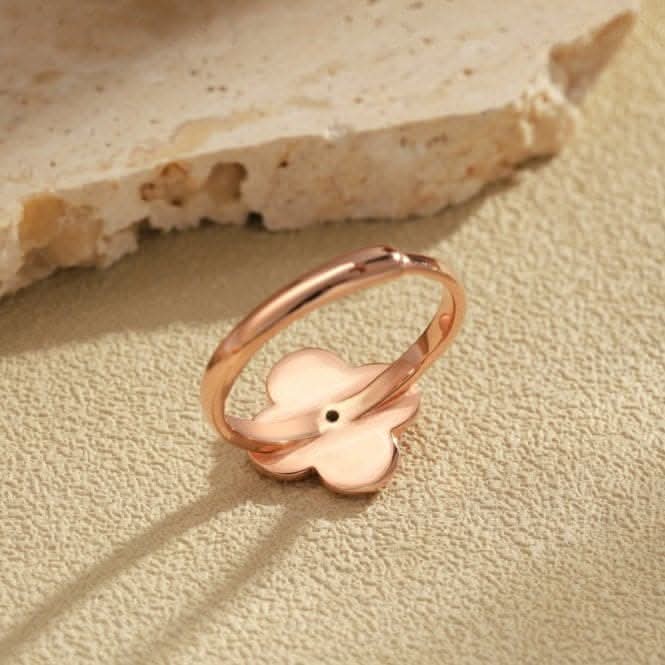 Sterling Silver Rose Gold Plated Adjustable Red Lucky 4 Leaf Ring ERLR006