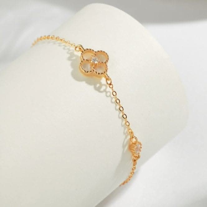 Sterling Silver Rose Gold Plated White Lucky 4 Leaf Bracelet ERLB043
