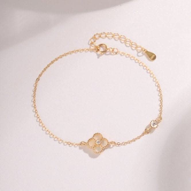 Sterling Silver Rose Gold Plated White Lucky 4 Leaf Bracelet ERLB043
