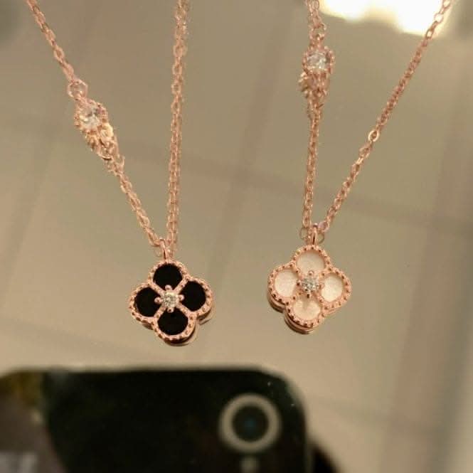 Sterling Silver Rose Gold Plated White Lucky 4 Leaf Necklace ERLN032