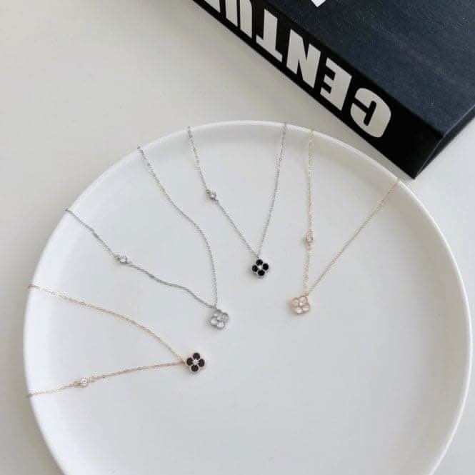 Sterling Silver Rose Gold Plated White Lucky 4 Leaf Necklace ERLN032