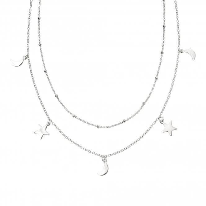 Sterling Silver Star Moon Double Row Necklace N4378