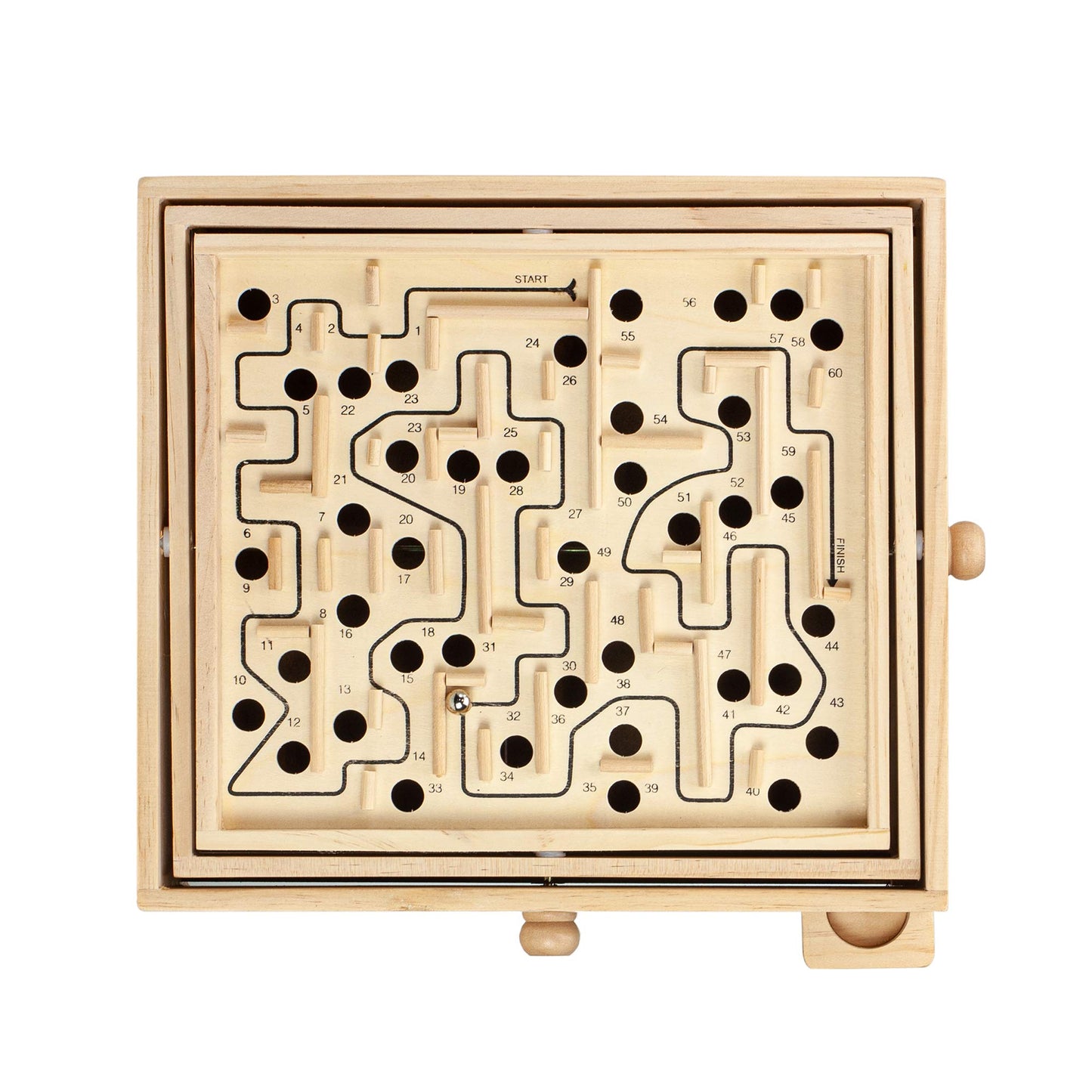 STERLING Wooden Labyrinth Marble Maze Game – Large Tilt Board with 60 Waypoints, Marble Balls Included