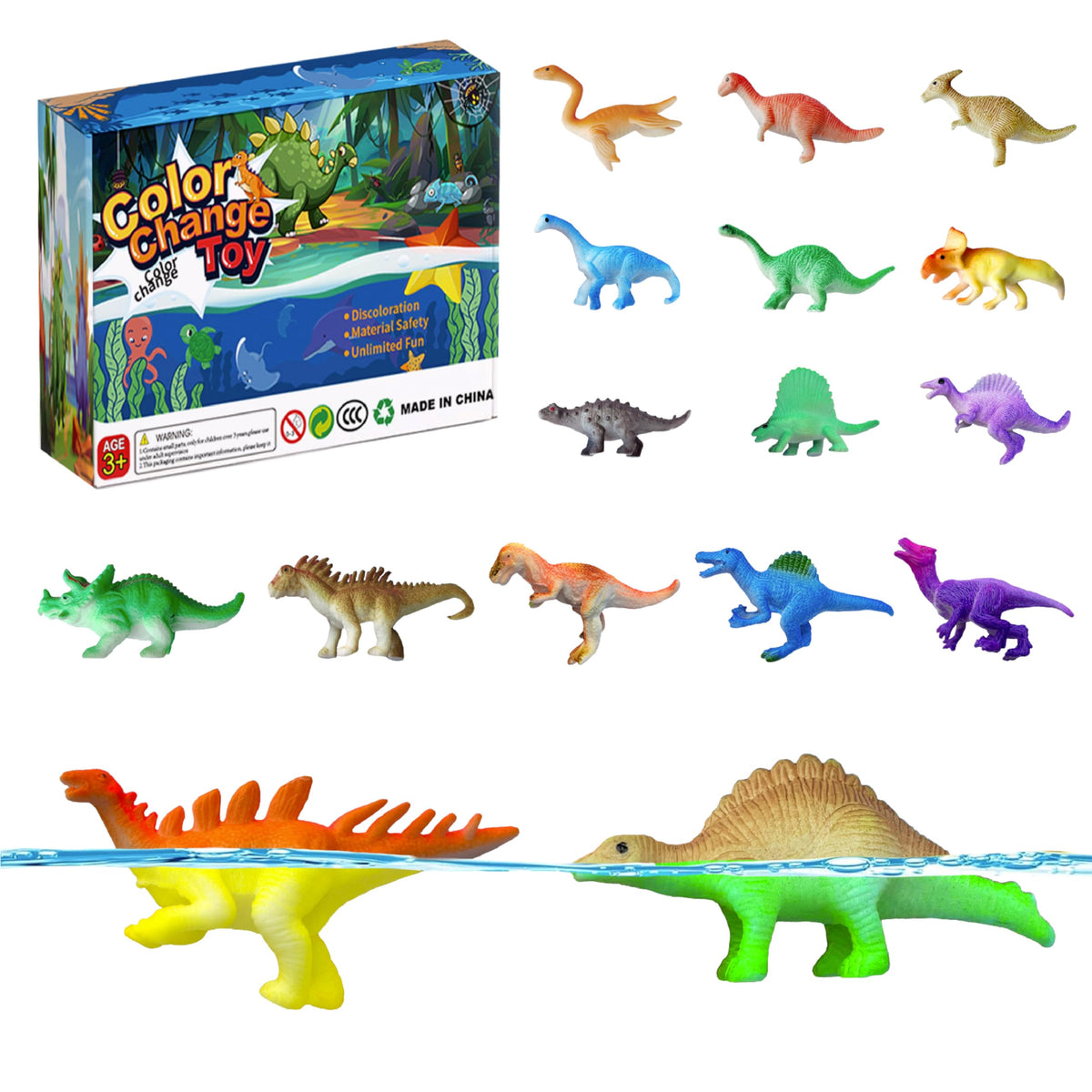 Sterofari Dinosaur Series – 16pc Thermochromic Bath Toys | Color-Changing Water Table Set