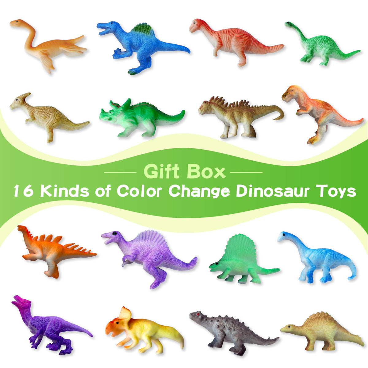 Sterofari Dinosaur Series – 16pc Thermochromic Bath Toys | Color-Changing Water Table Set