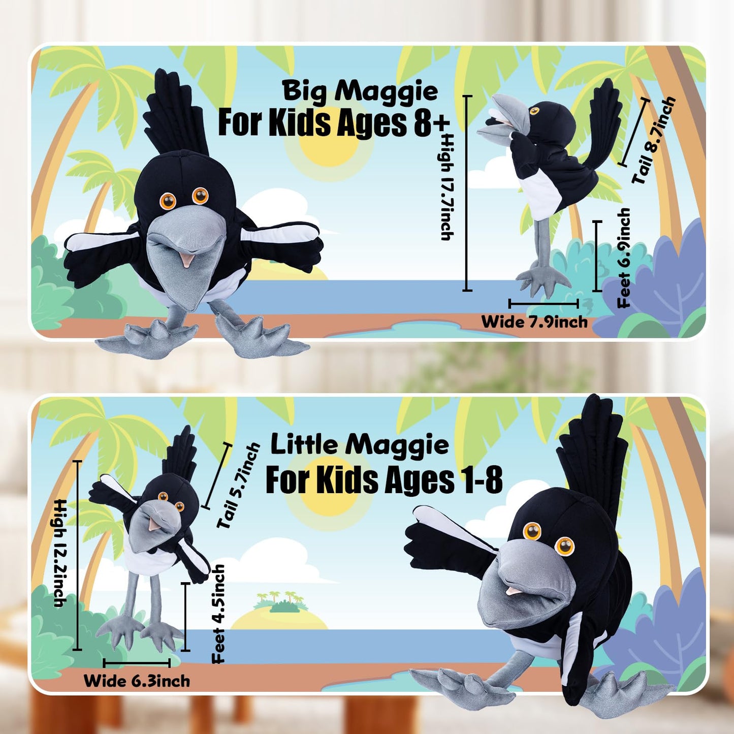 Steve and Maggie Magpie Hand Puppet – 30-Inch Plush Toy for Kids 1+ | Interactive Storytelling