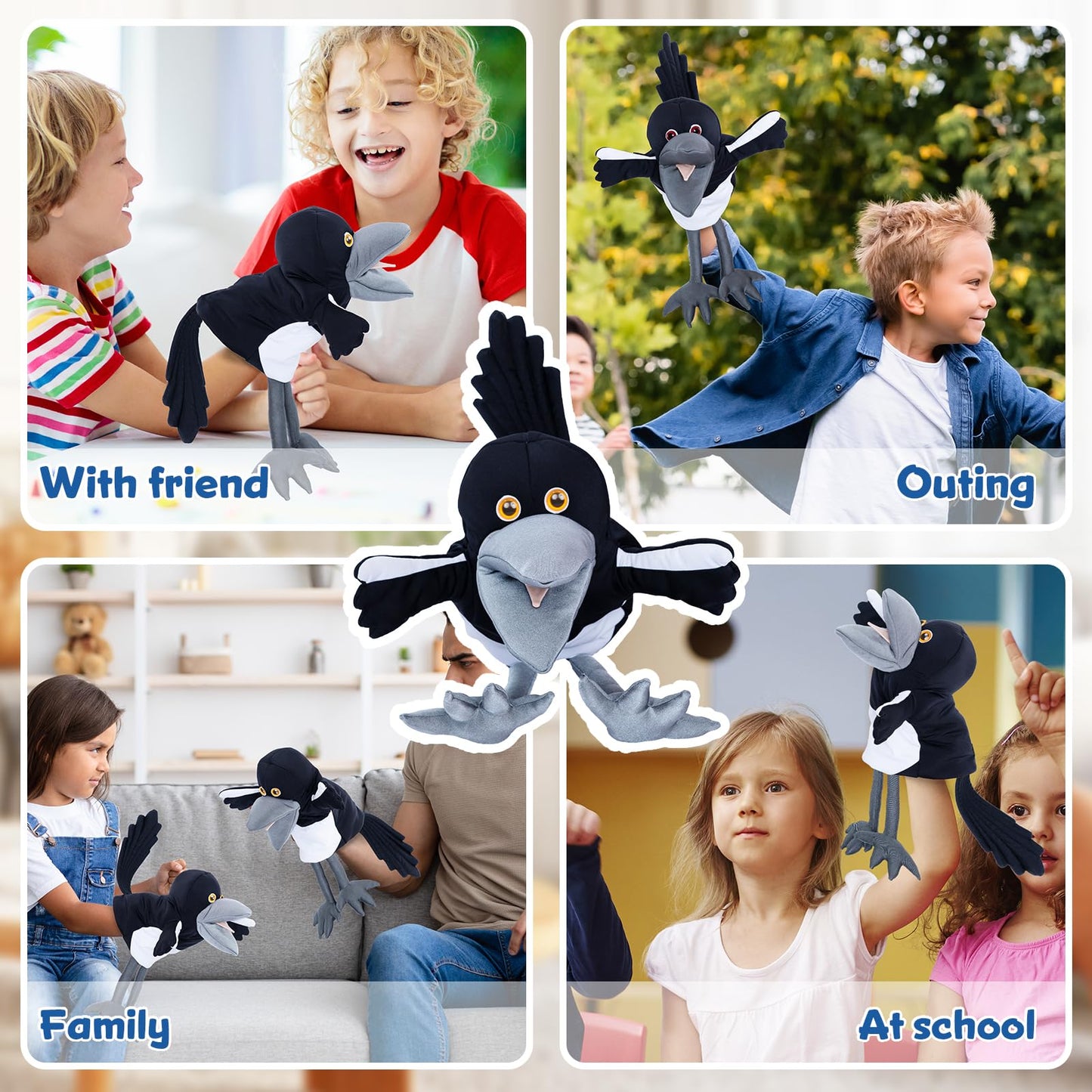 Steve and Maggie Magpie Hand Puppet – 30-Inch Plush Toy for Kids 1+ | Interactive Storytelling