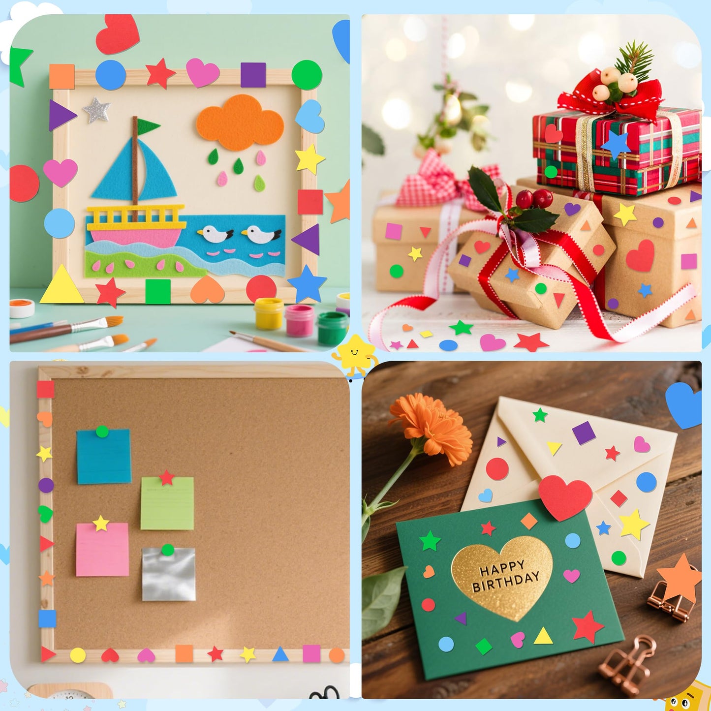 Sticeard 1600 Pcs Foam Stickers – 16 Sheets Self-Adhesive Multicolor Shapes for Crafts