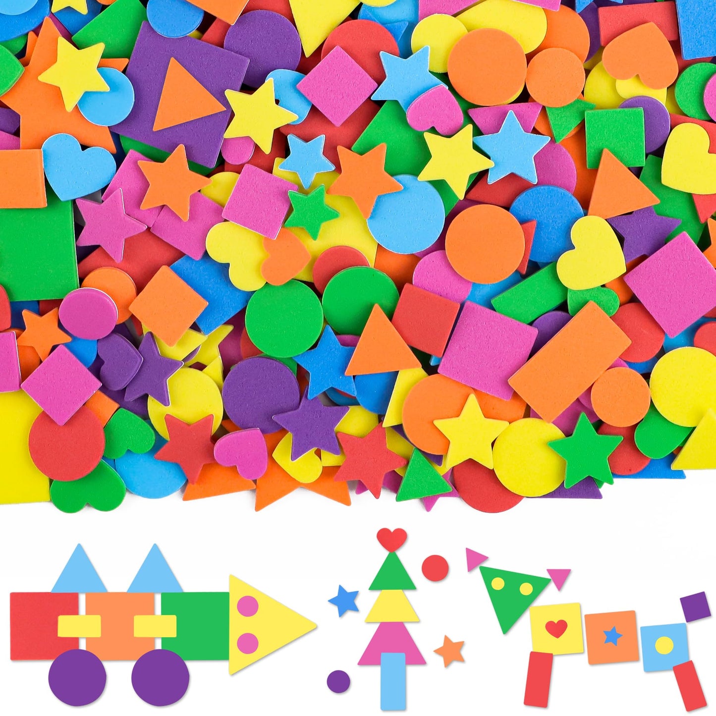 Sticeard 1600 Pcs Foam Stickers – 16 Sheets Self-Adhesive Multicolor Shapes for Crafts