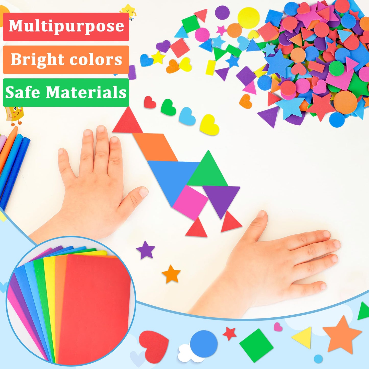 Sticeard 1600 Pcs Foam Stickers – 16 Sheets Self-Adhesive Multicolor Shapes for Crafts