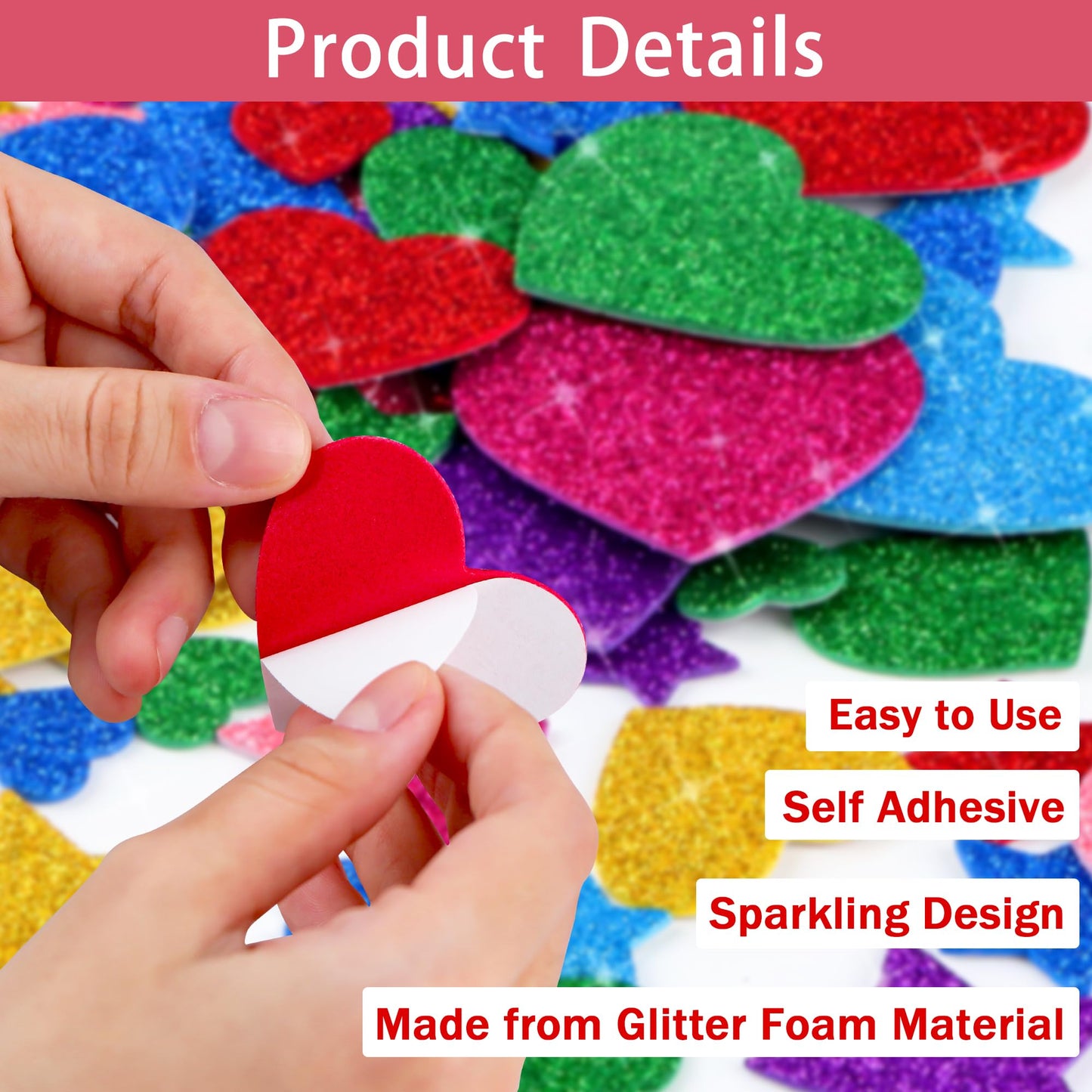 Sticeard 1000 PCS Foam Stickers – Glitter Heart & Star, Self-Adhesive