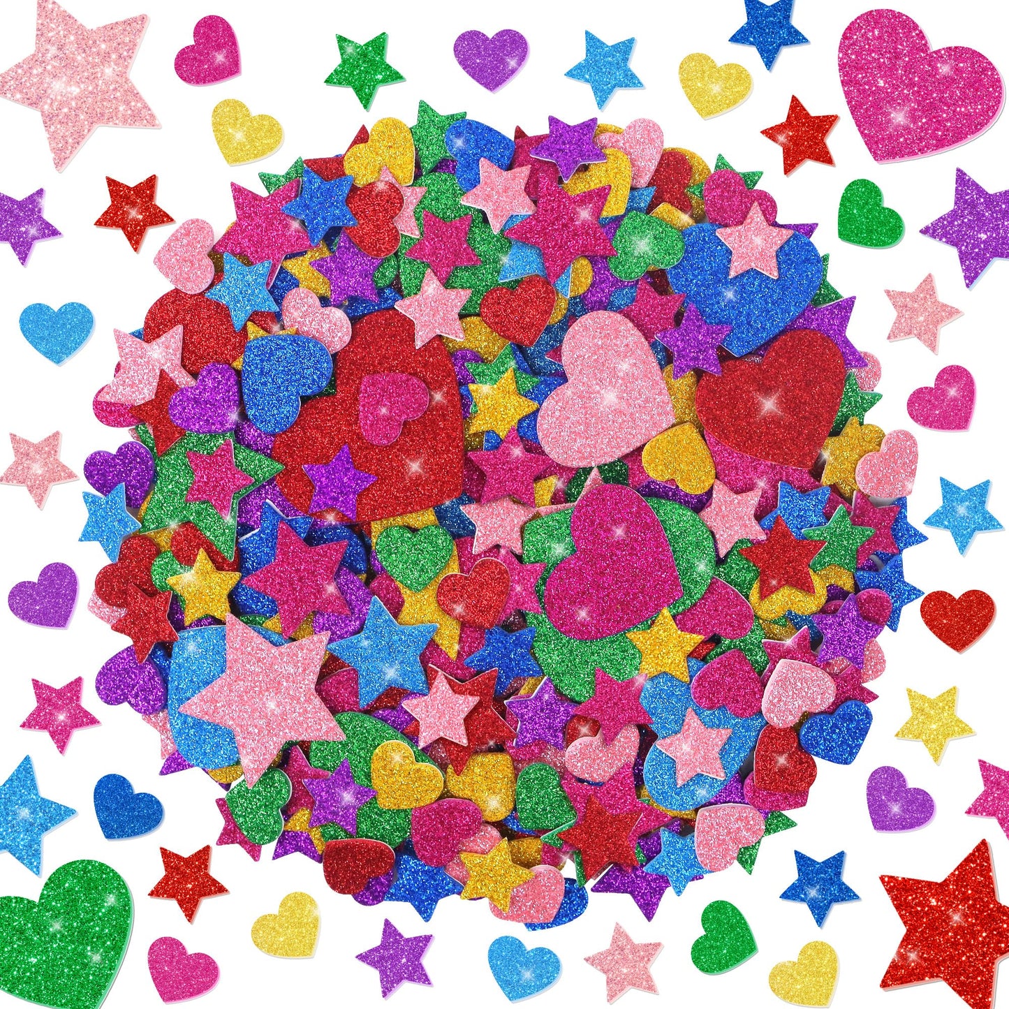 Sticeard 1000 PCS Foam Stickers – Glitter Heart & Star, Self-Adhesive