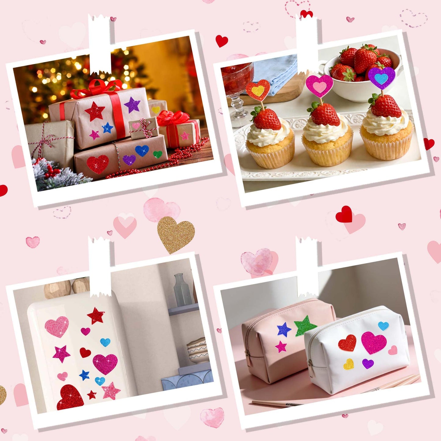 Sticeard 1000 PCS Foam Stickers – Glitter Heart & Star, Self-Adhesive