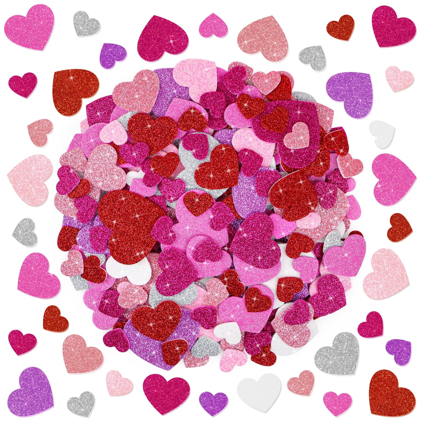 Sticeard 1040 PCS Glitter Heart Foam Stickers – Self-Adhesive Valentine’s Day Crafts & Scrapbooking