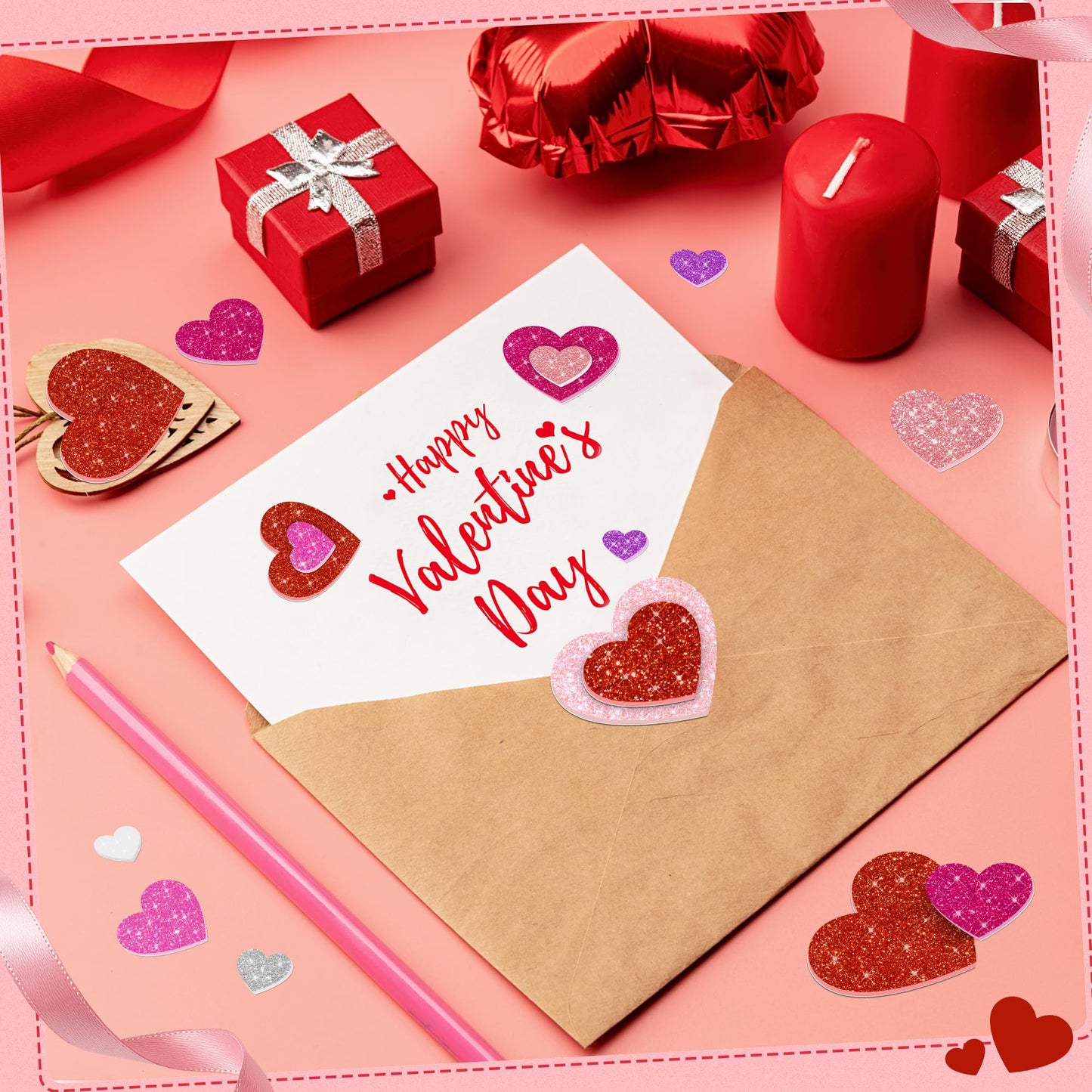Sticeard 1040 PCS Glitter Heart Foam Stickers – Self-Adhesive Valentine’s Day Crafts & Scrapbooking