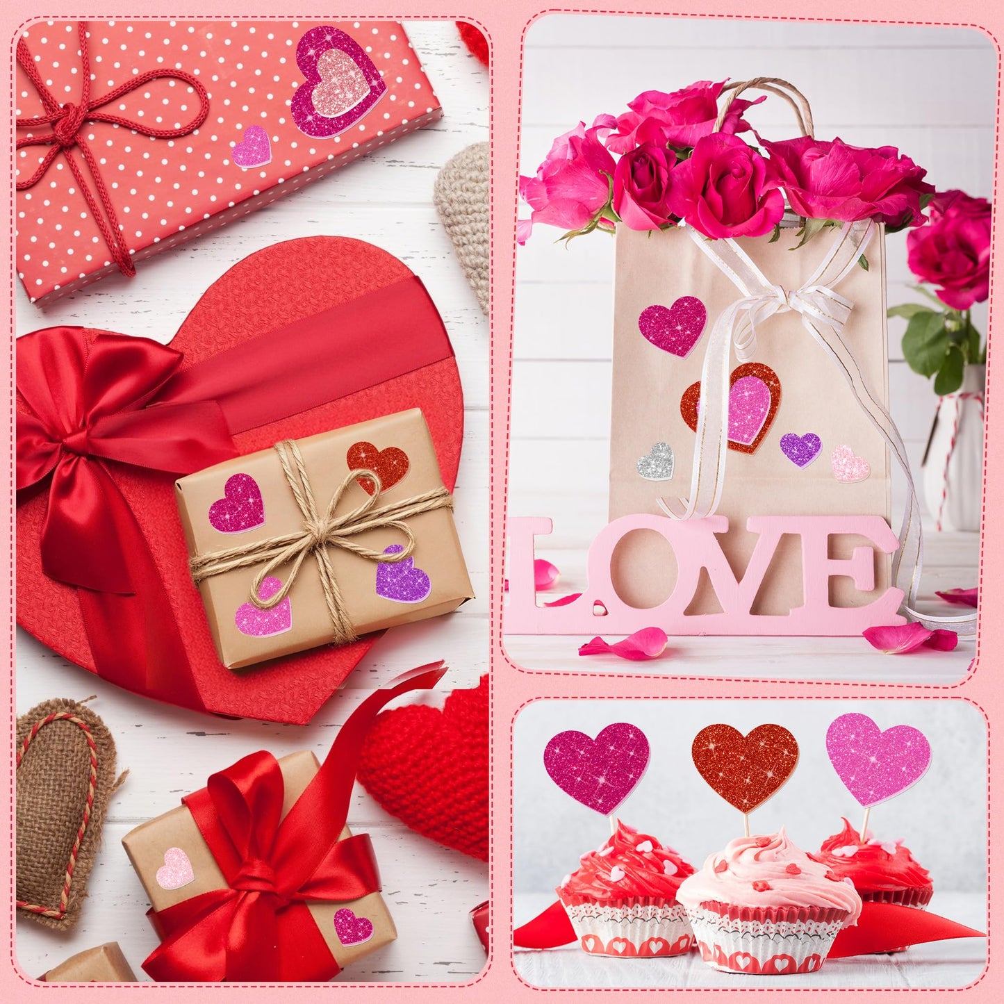 Sticeard 1040 PCS Glitter Heart Foam Stickers – Self-Adhesive Valentine’s Day Crafts & Scrapbooking