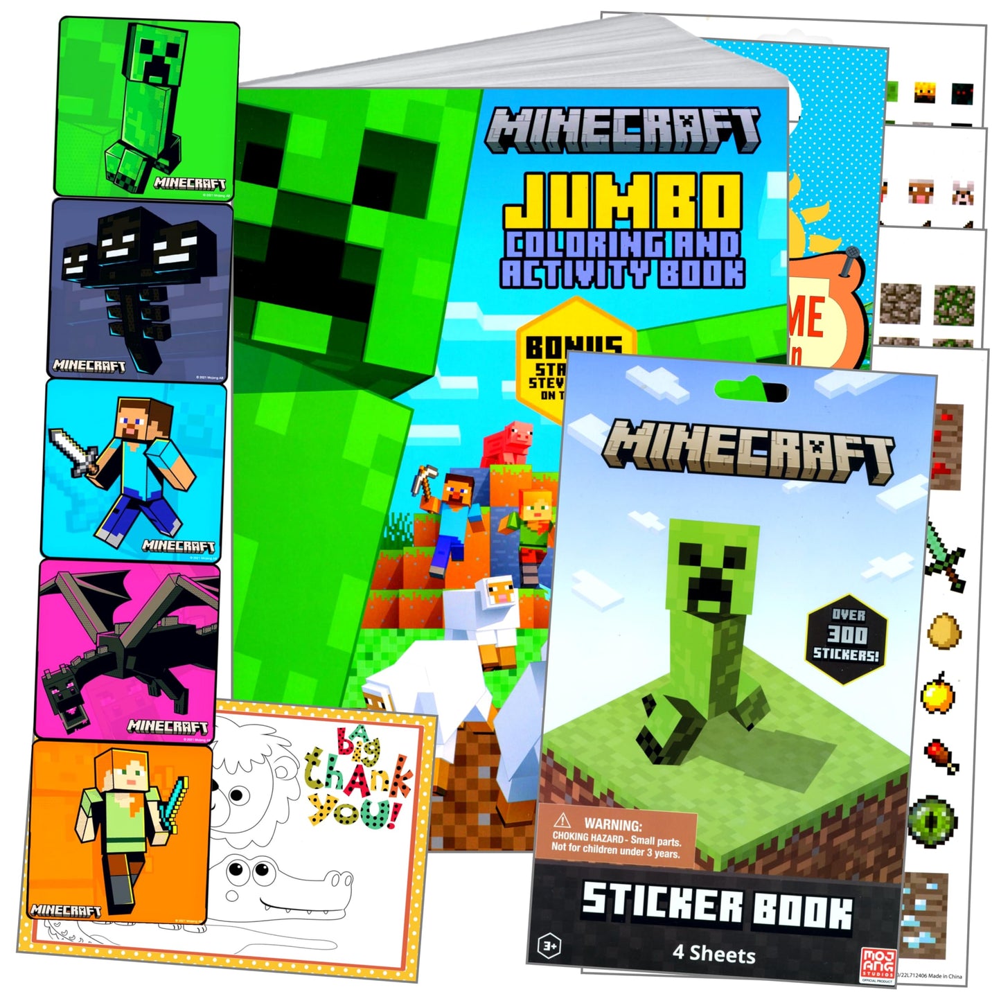 Stickerland Minecraft Coloring & Stickers Activity Set – Coloring Book, Door Hanger & Postcard Craft