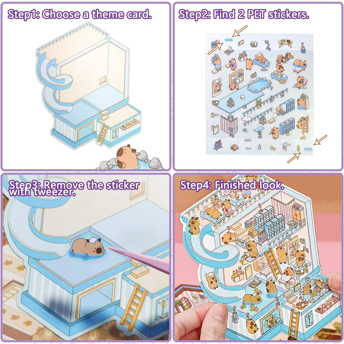 20 Sets 3D Sticker Scenes for Kids and Adults | Portable Tweezer Box Kit | Sticker Therapy for Creative Relaxation