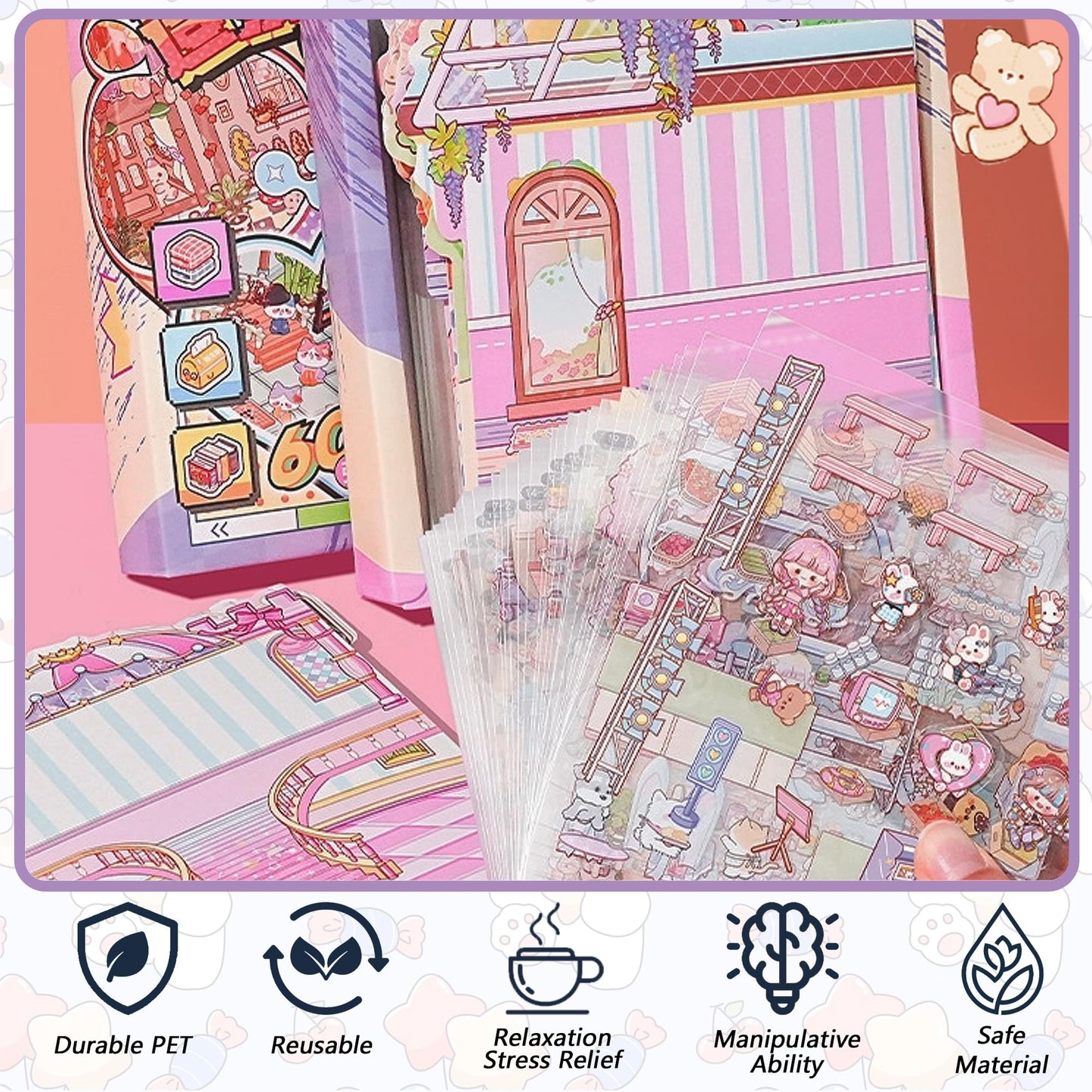 20 Sets 3D Sticker Scenes for Kids and Adults | Portable Tweezer Box Kit | Sticker Therapy for Creative Relaxation