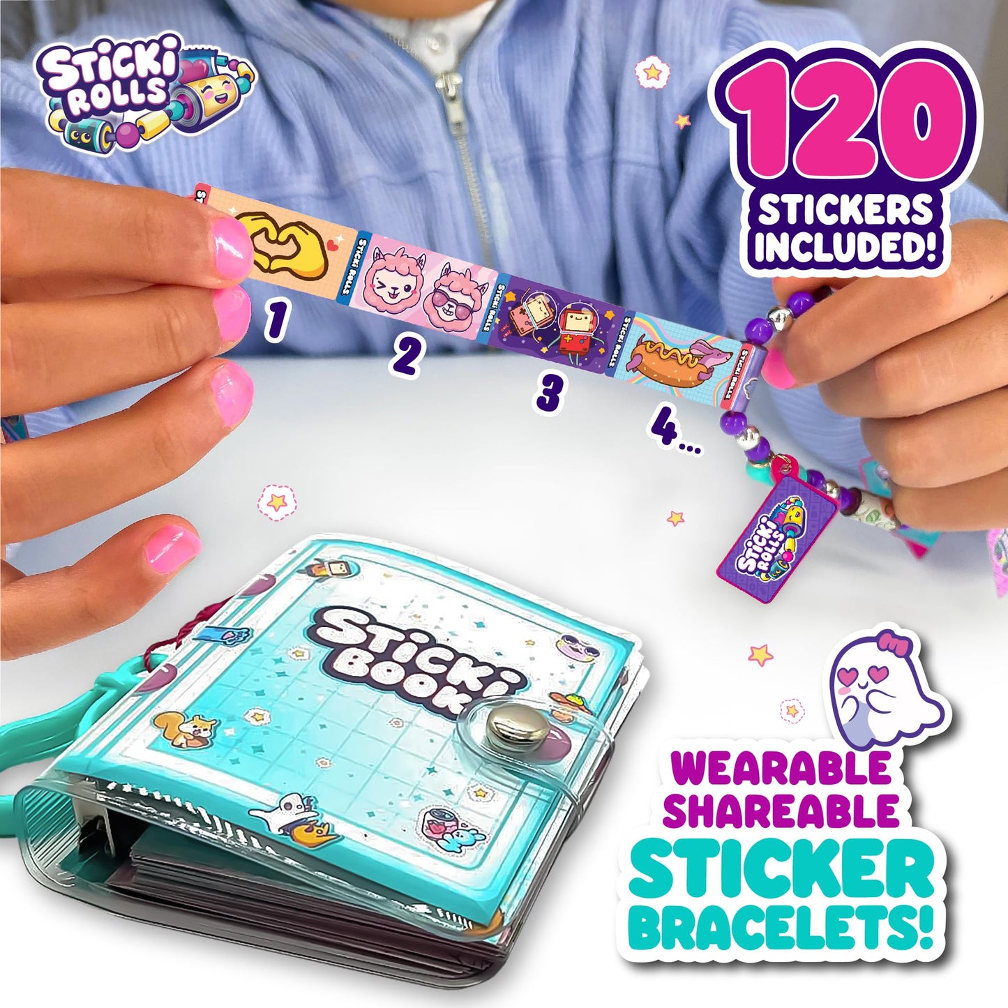 Sky Castle STICKI Rolls Sticki Book — Wearable Sticker Bracelet + 120 Mini Stickers, 50 Activity Pages (Series 1)