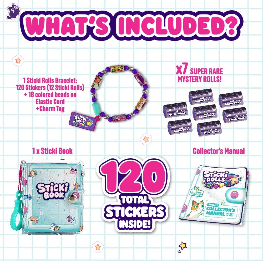 Sky Castle STICKI Rolls Sticki Book — Wearable Sticker Bracelet + 120 Mini Stickers, 50 Activity Pages (Series 1)