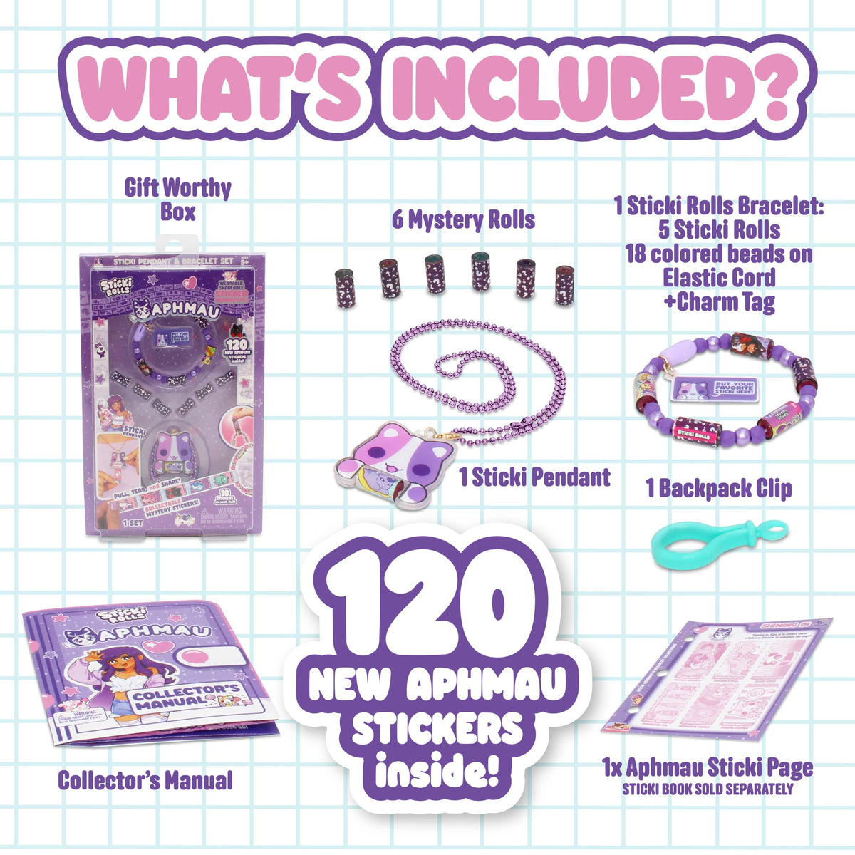 Sticki Rolls x Aphmau Pendant & Bracelet Set – Limited Edition with 120 Stickers