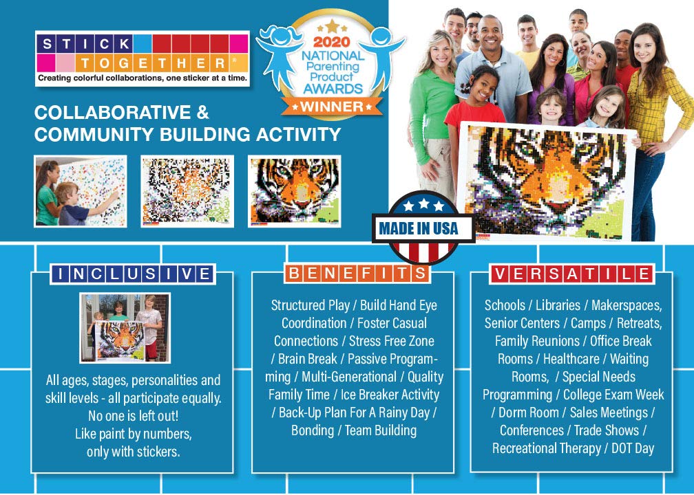 StickTogether Huge Mosaic Puzzle Poster Kit – Tiger, 40” x 36” | No Mess Paint by Sticker | Group Project
