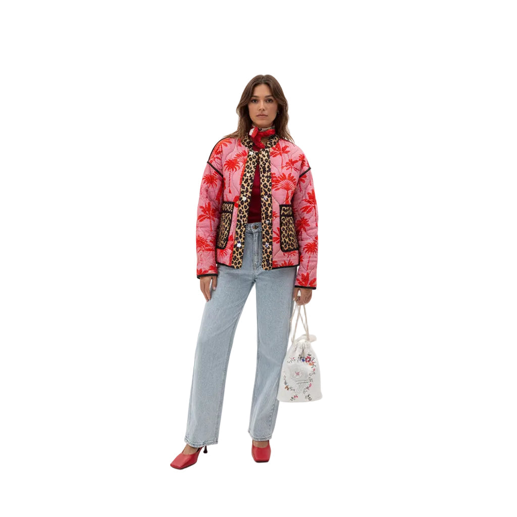 Leopard Print Stitched Cotton Jacket