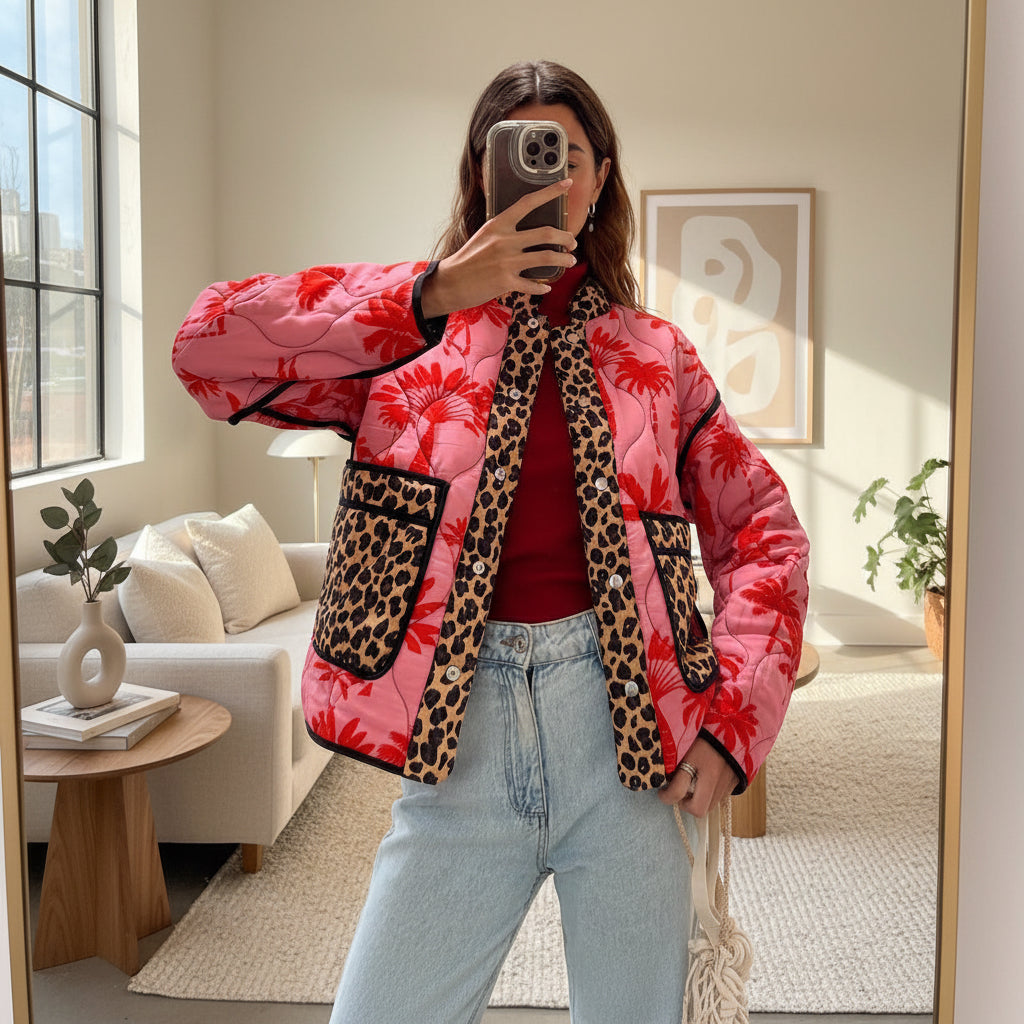 Leopard Print Stitched Cotton Jacket