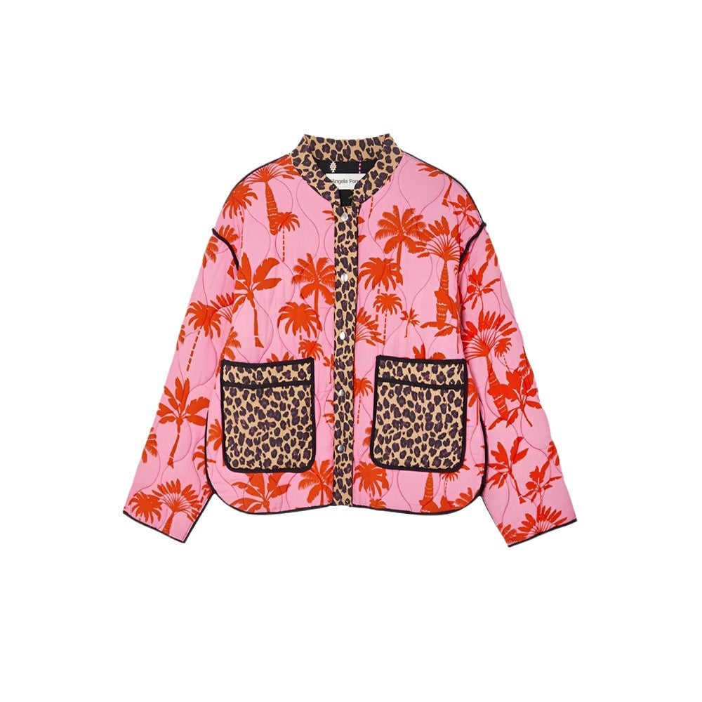 Leopard Print Stitched Cotton Jacket