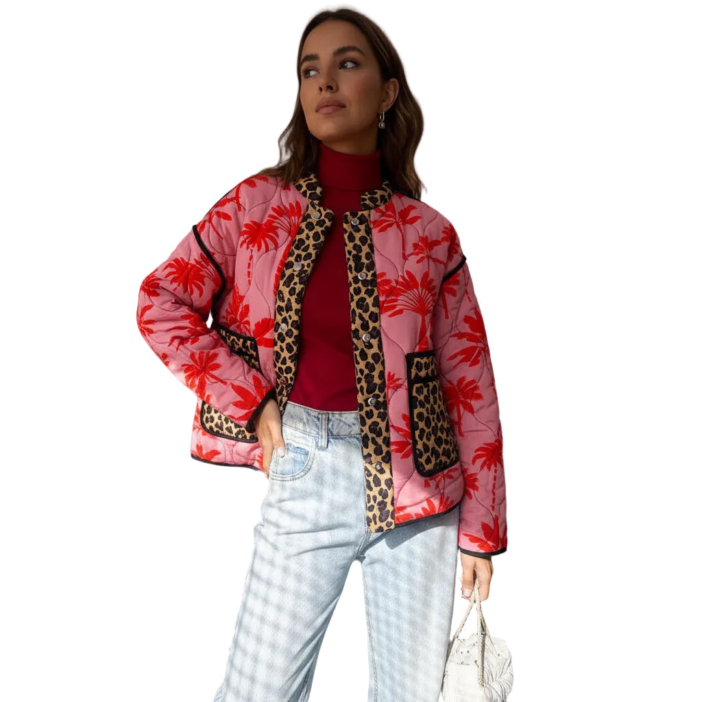 Leopard Print Stitched Cotton Jacket