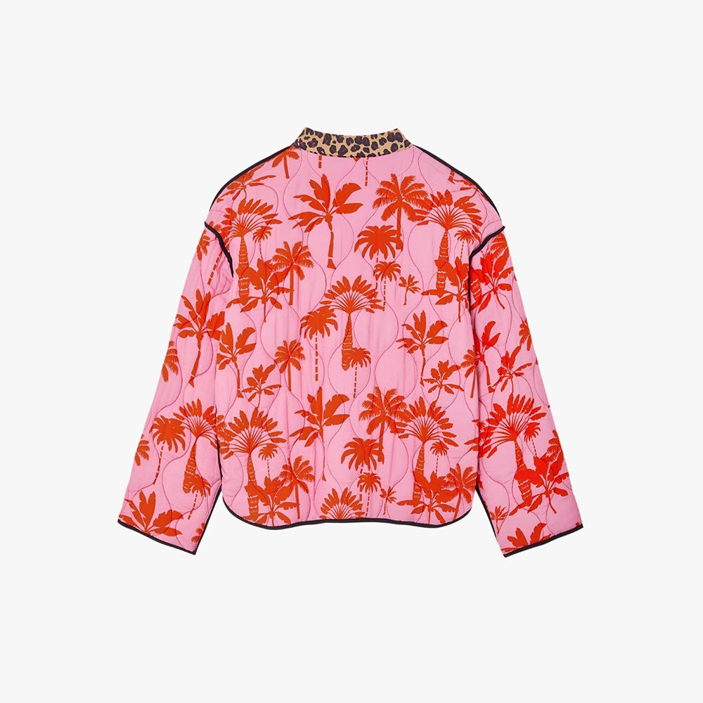 Leopard Print Stitched Cotton Jacket