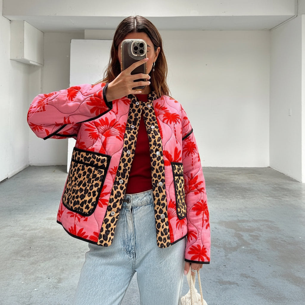Leopard Print Stitched Cotton Jacket