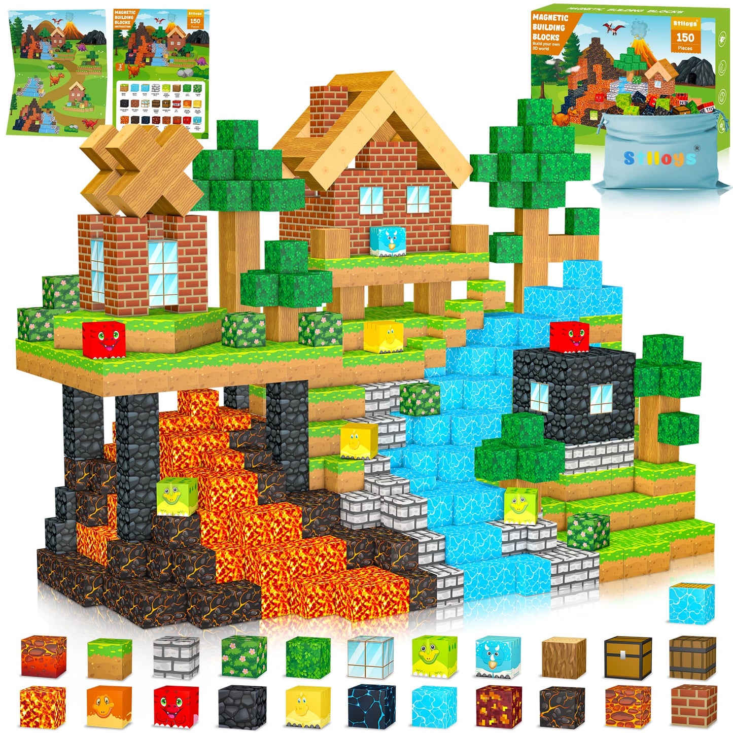 Stlloys 150PCS Magnetic Blocks – STEM Dinosaur Building Toys for Kids 3-12
