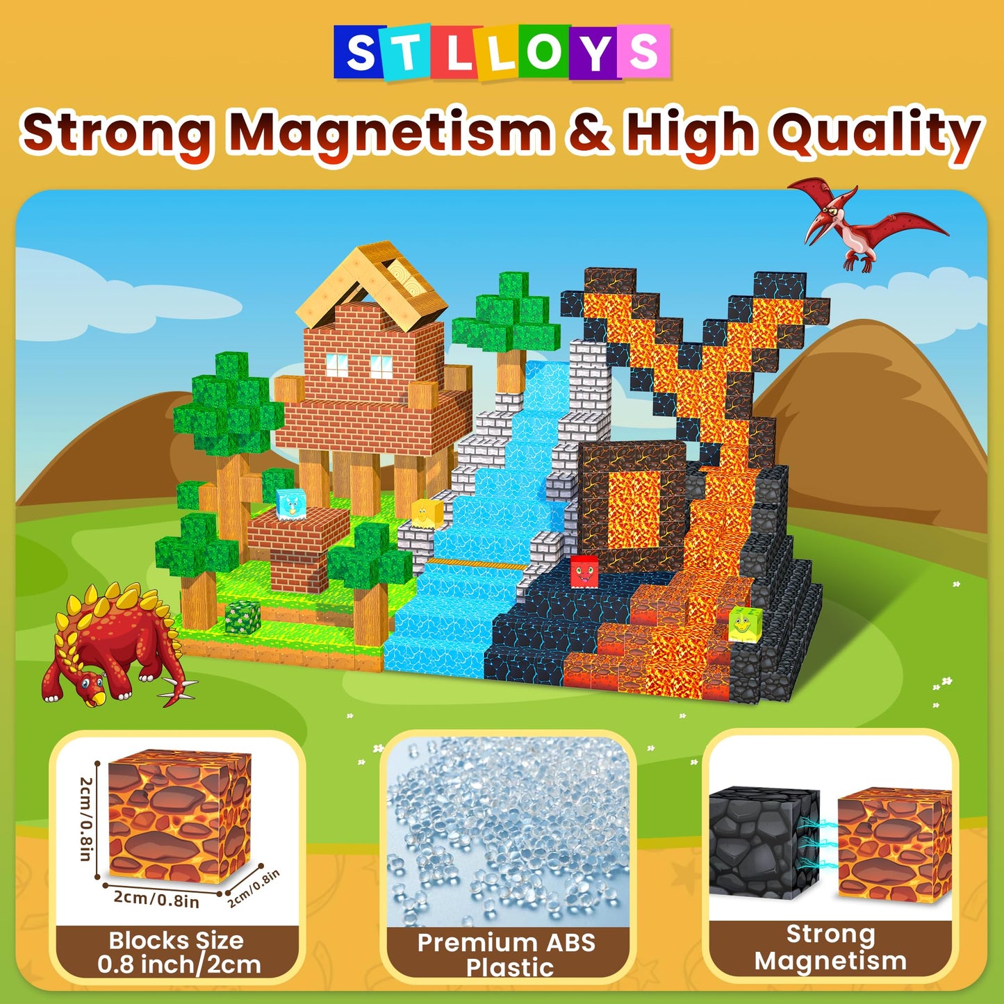 Stlloys 150PCS Magnetic Blocks – STEM Dinosaur Building Toys for Kids 3-12