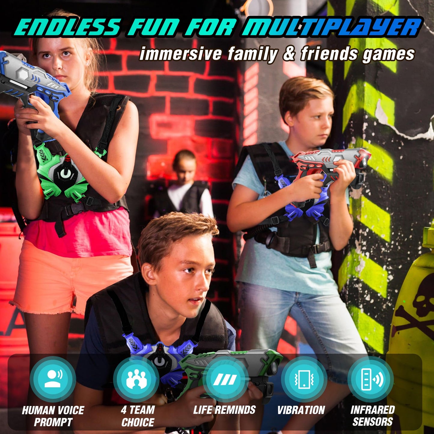 Stlloys Laser Tag: 4-Player Infrared Gun Set with Vests | Indoor/Outdoor Game