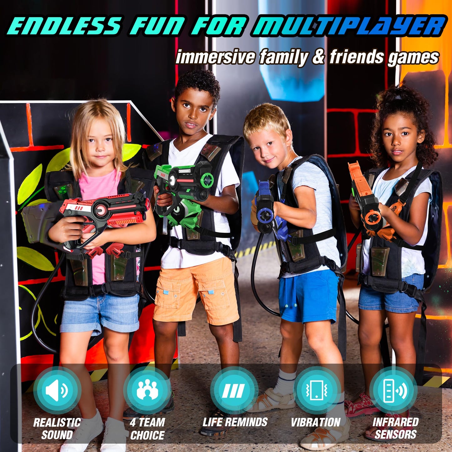 Stlloys Laser Tag Guns Set of 4 with Vests | 4-Player Infrared Lazer Tag Game