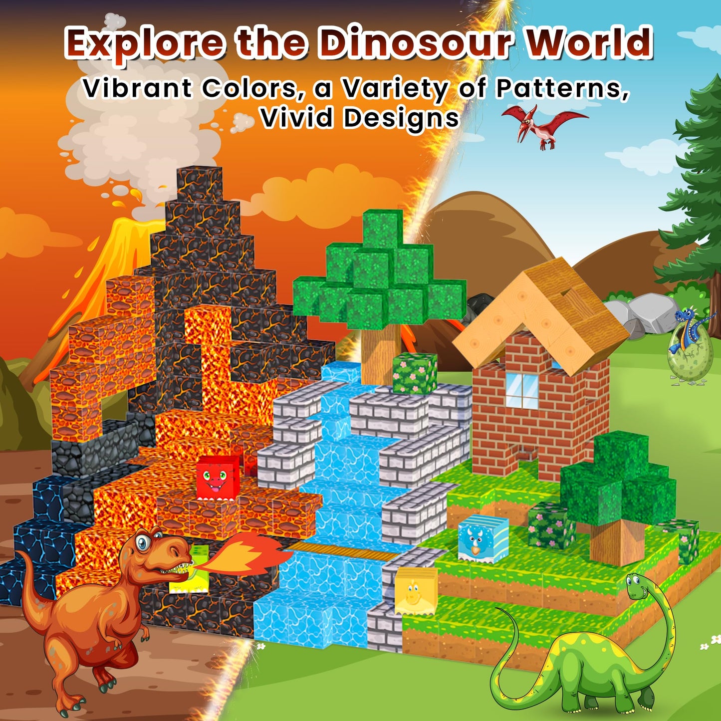 Stlloys 150PCS Magnetic Blocks – STEM Dinosaur Building Toys for Kids 3-12