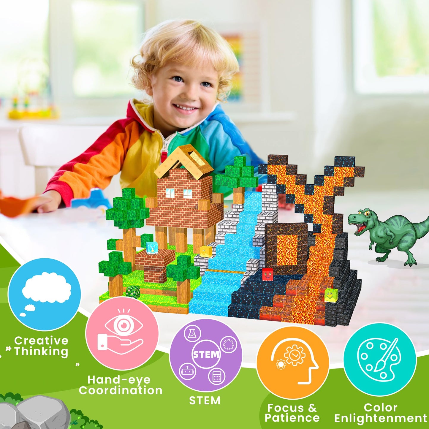 Stlloys 150PCS Magnetic Blocks – STEM Dinosaur Building Toys for Kids 3-12