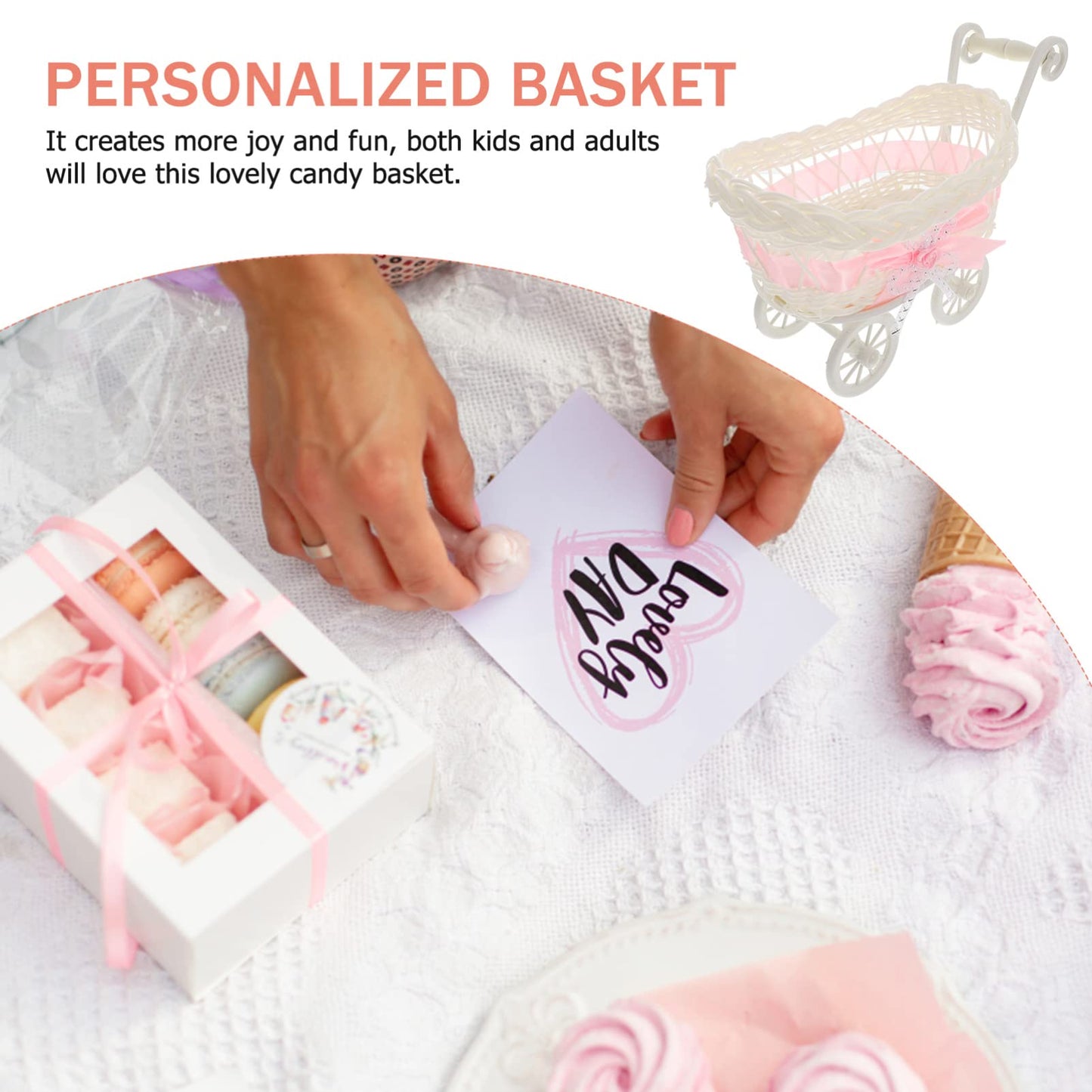 STOBOK Wicker Baby Carriage Basket – Mini Candy Holder & Centerpiece (9.4 x 6.7 x 5.5 in)
